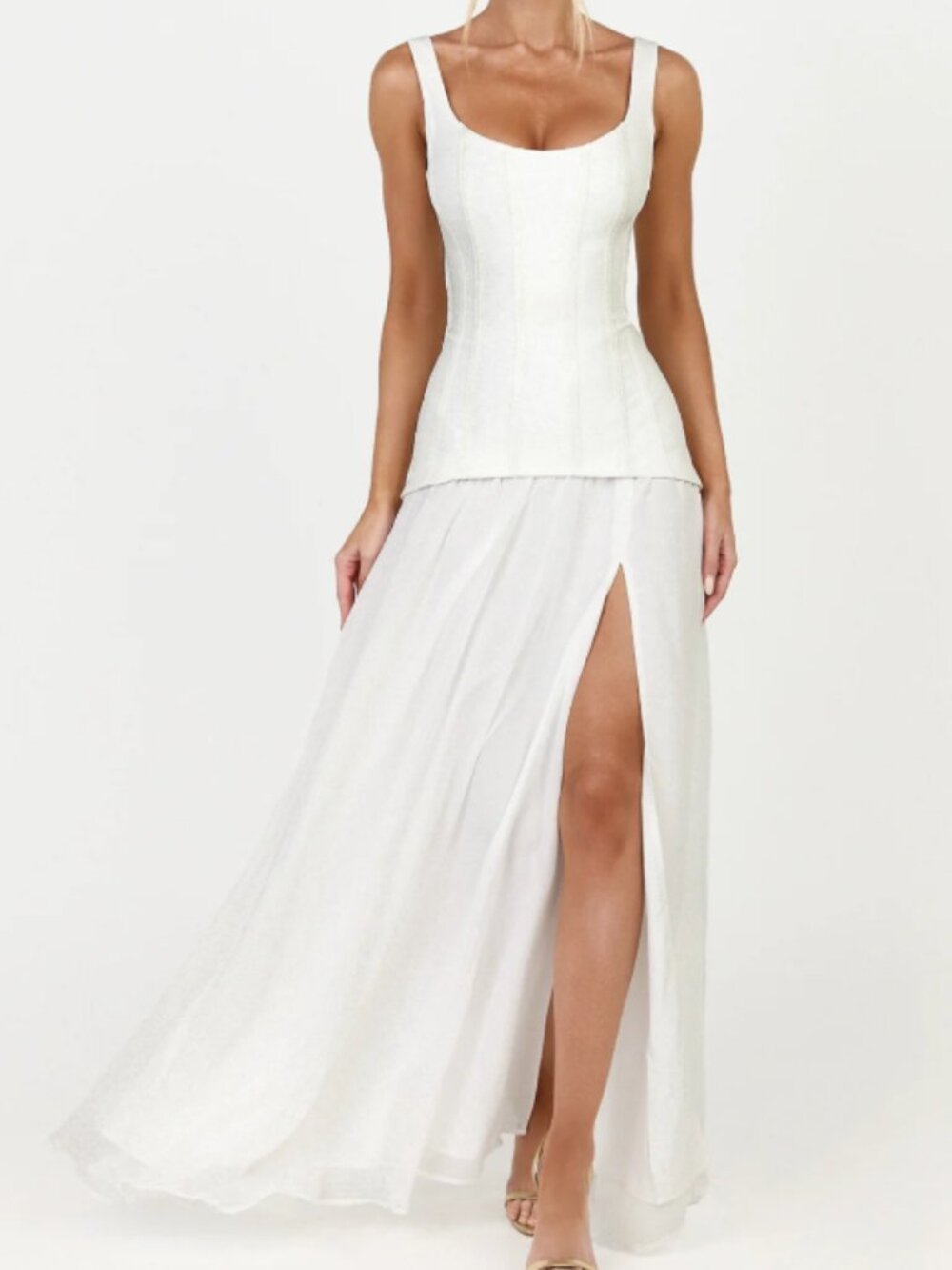 Coco Maxi Dress - Corset Bodice Fit And Flare Dress in White